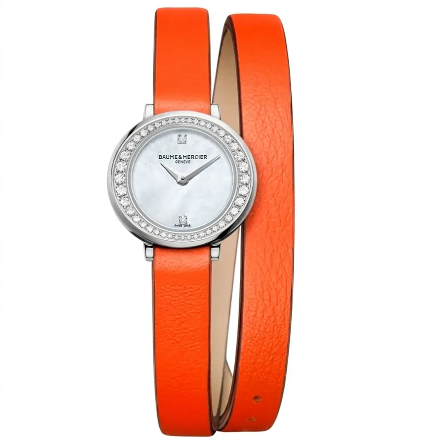 Baume & Mercier 22mm Watch, Orange Leather Strap, front view