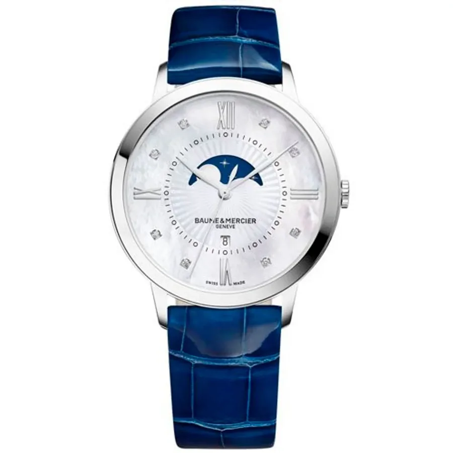 Baume & Mercier 36.5mm Watch, Blue Leather Strap, front view