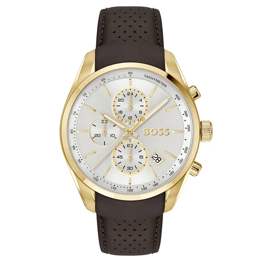 BOSS Grand Prix 44 44mm Chronograph White Dial, Brown Leather Strap, Ref. 1514225, front view