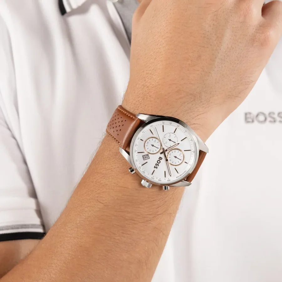 BOSS Grand Prix 44 44mm Chronograph White Dial, Brown Leather Strap, Ref. 1514313, view 2