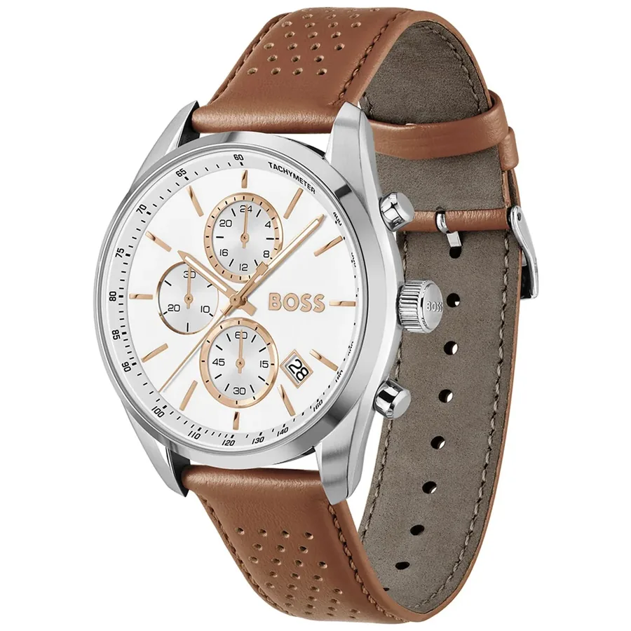 BOSS Grand Prix 44 44mm Chronograph White Dial, Brown Leather Strap, Ref. 1514313, view 4