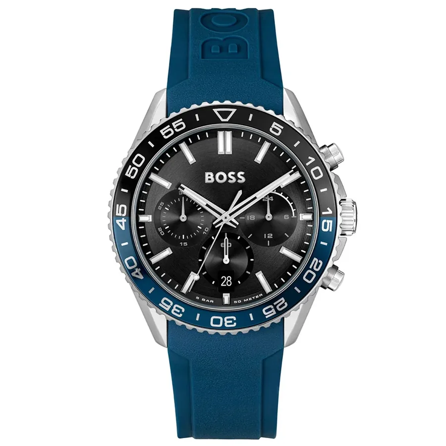 BOSS Runner Chrono 43mm Black Dial, Blue Rubber Strap, front view