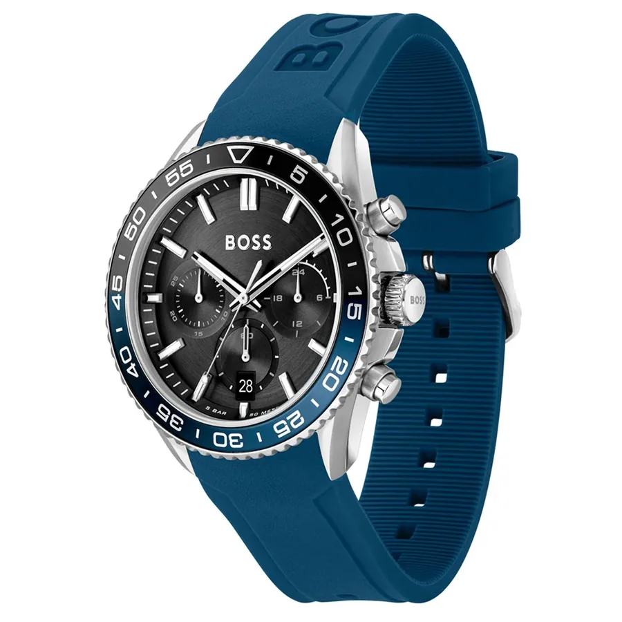 BOSS Runner Chrono 43mm Black Dial, Blue Rubber Strap, view 3
