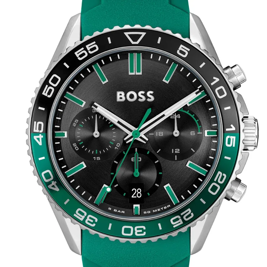 BOSS Runner Chrono 43mm Black Dial, Green Rubber Strap, view 2