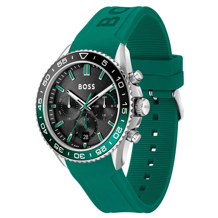 BOSS Runner Chrono 43mm Black Dial, Green Rubber Strap, view 3