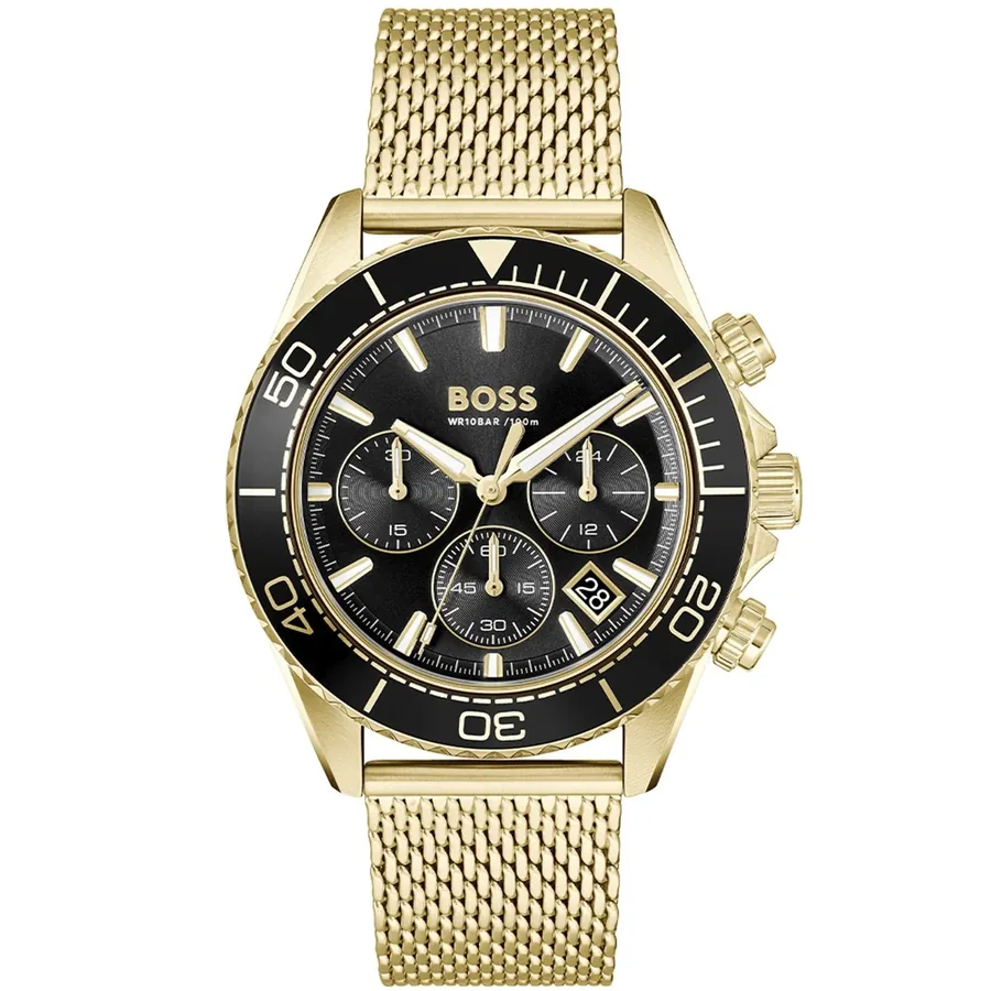 BOSS Sealiner 44mm Chronograph Black Dial, Gold-Tone Stainless Steel Bracelet, front view
