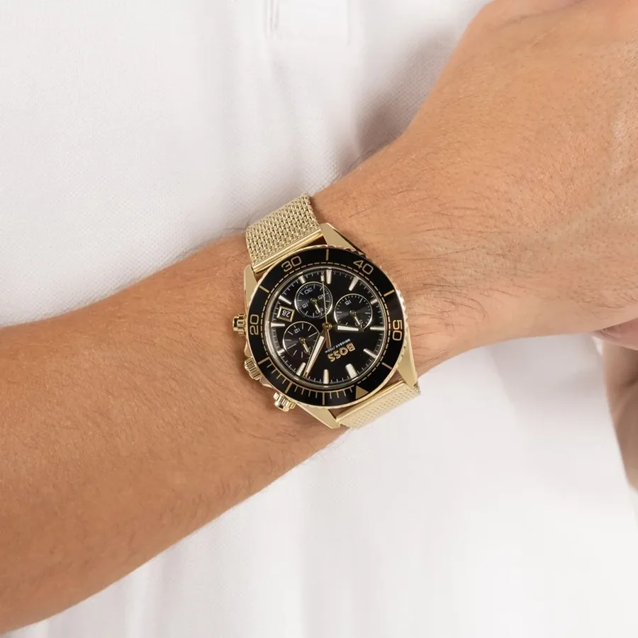 BOSS Sealiner 44mm Chronograph Black Dial, Gold-Tone Stainless Steel Bracelet, view 2