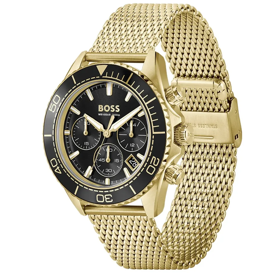 BOSS Sealiner 44mm Chronograph Black Dial, Gold-Tone Stainless Steel Bracelet, view 4