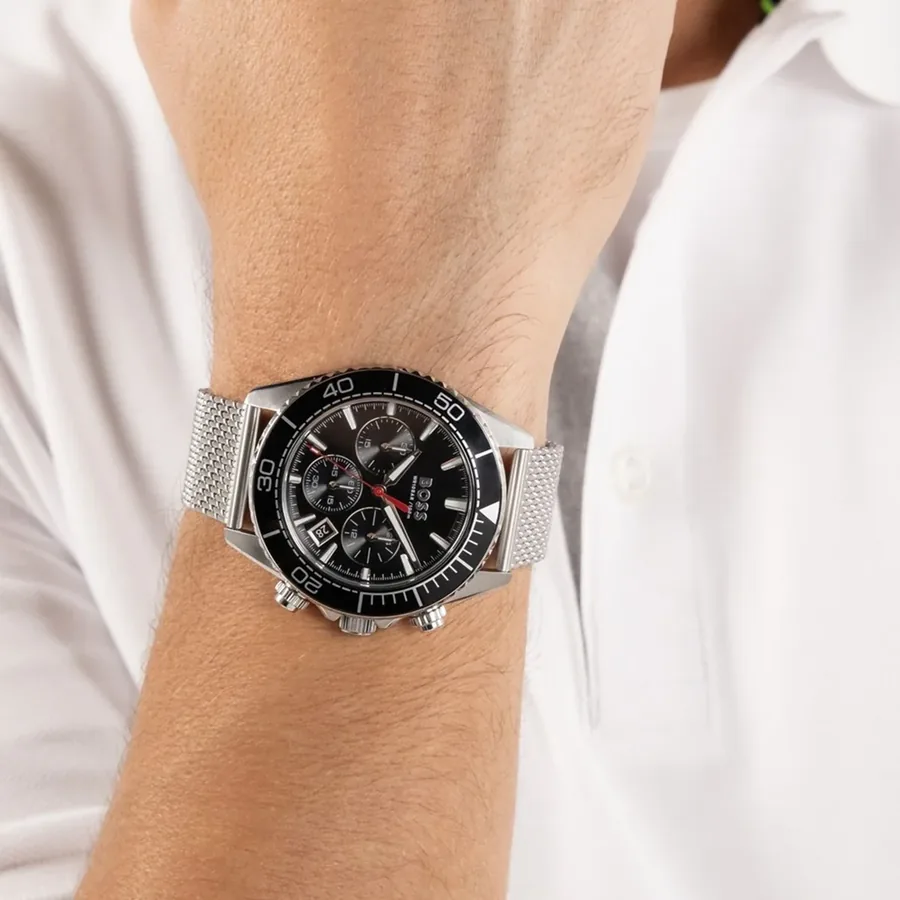 BOSS Sealiner 44mm Chronograph Black Dial, Silver-Tone Stainless Steel Bracelet, view 2