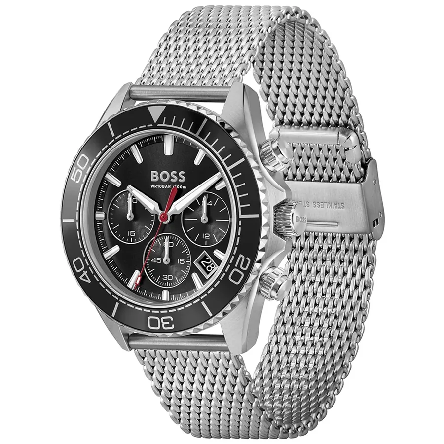 BOSS Sealiner 44mm Chronograph Black Dial, Silver-Tone Stainless Steel Bracelet, view 4
