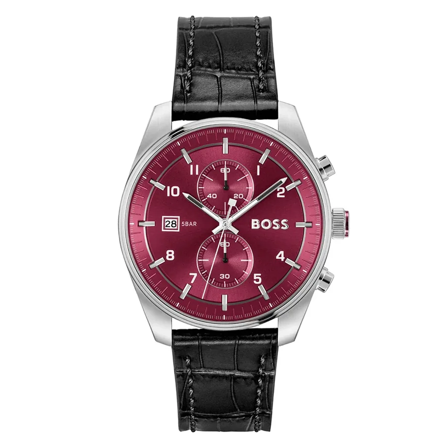 BOSS Skytraveller 44mm Chronograph Burgundy Dial, front view