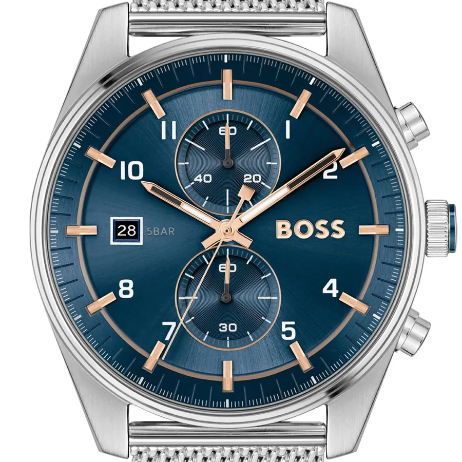 BOSS Skytraveller 44mm Chronograph Blue Dial, Silver-Tone Stainless Steel Bracelet, view 2