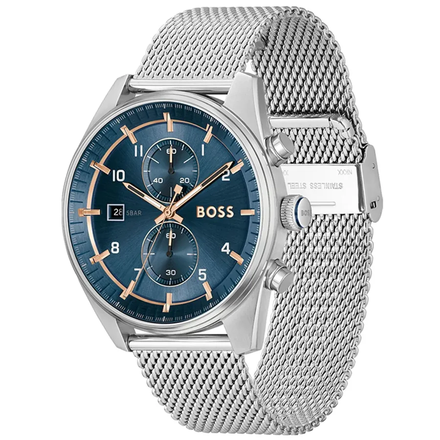 BOSS Skytraveller 44mm Chronograph Blue Dial, Silver-Tone Stainless Steel Bracelet, view 3