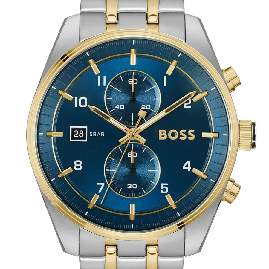 BOSS Skytraveller 44mm Chronograph Blue Dial, Two-Tone Stainless Steel Bracelet, view 2