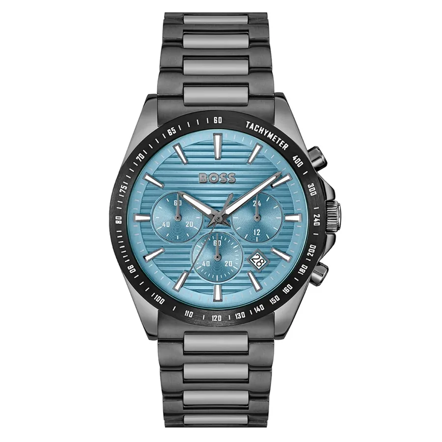 BOSS Strike Chrono 41mm Blue Dial, Grey Stainless Steel Bracelet, front view