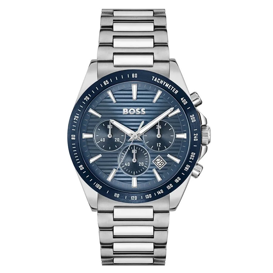 BOSS Strike Chrono 41mm Blue Dial, Silver-Tone Stainless Steel Bracelet, front view