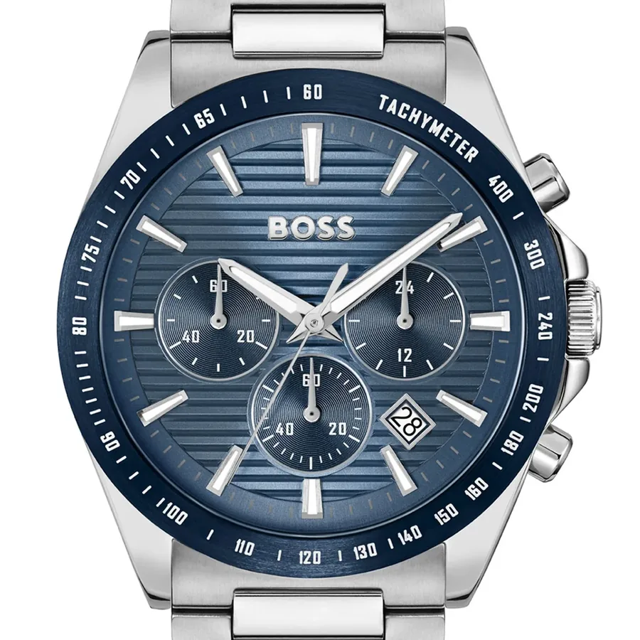 BOSS Strike Chrono 41mm Blue Dial, Silver-Tone Stainless Steel Bracelet, view 2