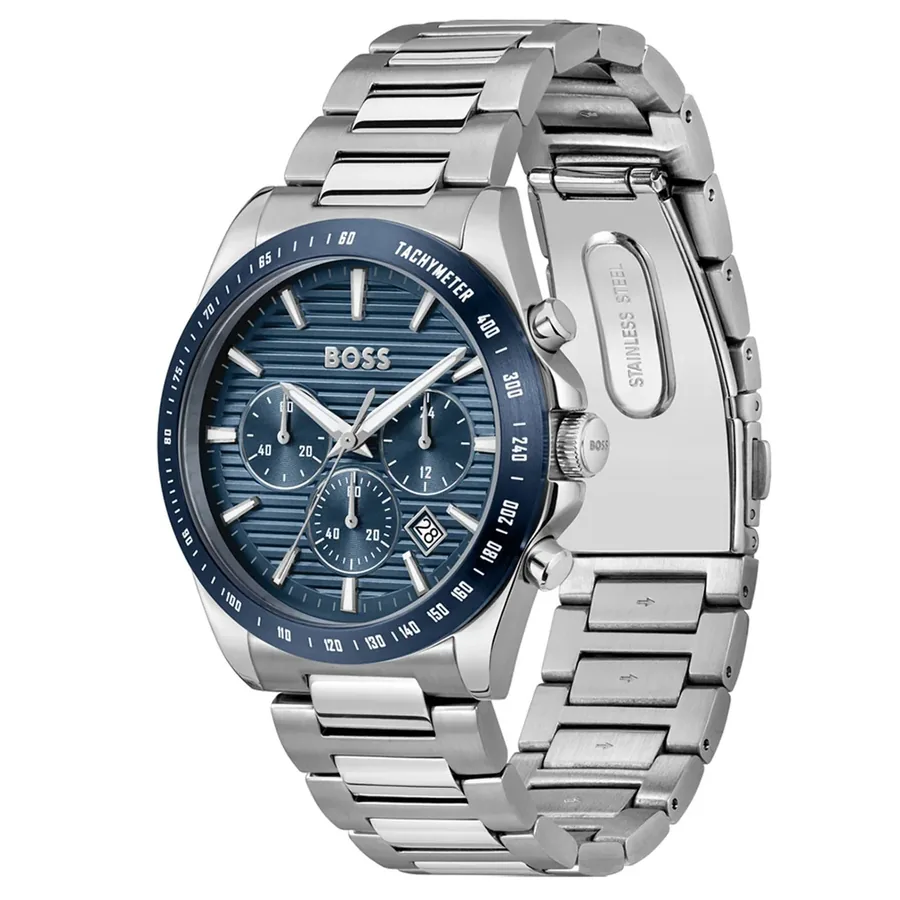 BOSS Strike Chrono 41mm Blue Dial, Silver-Tone Stainless Steel Bracelet, view 3