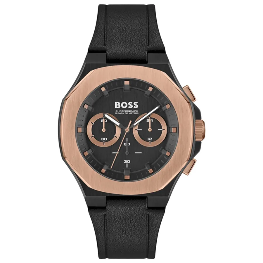 BOSS Taper 45mm Chronograph Black Dial, Black Leather Strap, Ref. 1514089, front view
