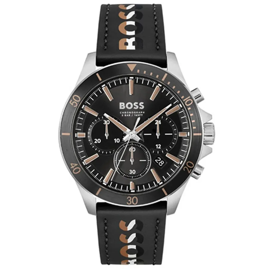 BOSS Troper 44mm Chronograph Black Dial, Black Leather Strap, Ref. 1514121, front view