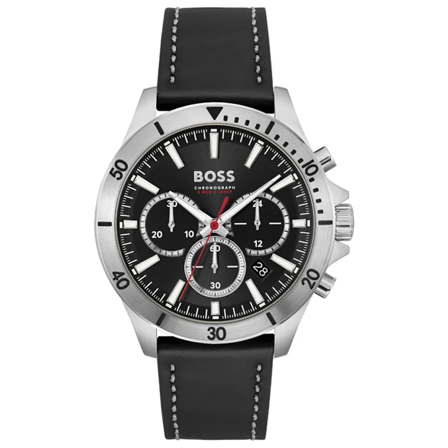 BOSS Troper 44mm Chronograph Black Dial, Black Leather Strap, Ref. 1514055, front view