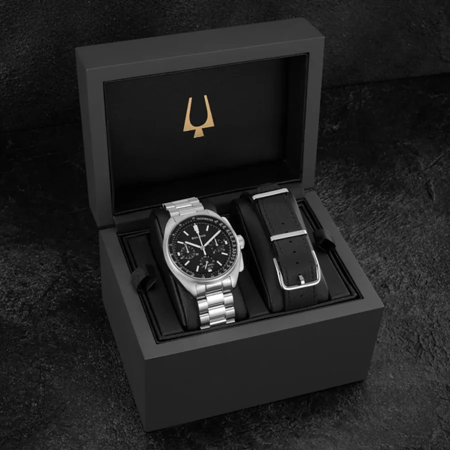 Bulova Archive Series 43mm Chronograph Black Dial, Silver-Tone Stainless Steel Bracelet, Ref. 96K111, view 7
