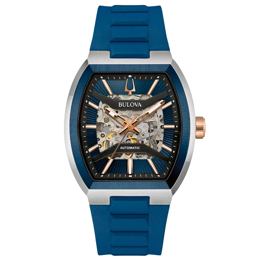 Bulova Maquina 40mm Automatic Blue Dial, Blue Silicone Strap, front view