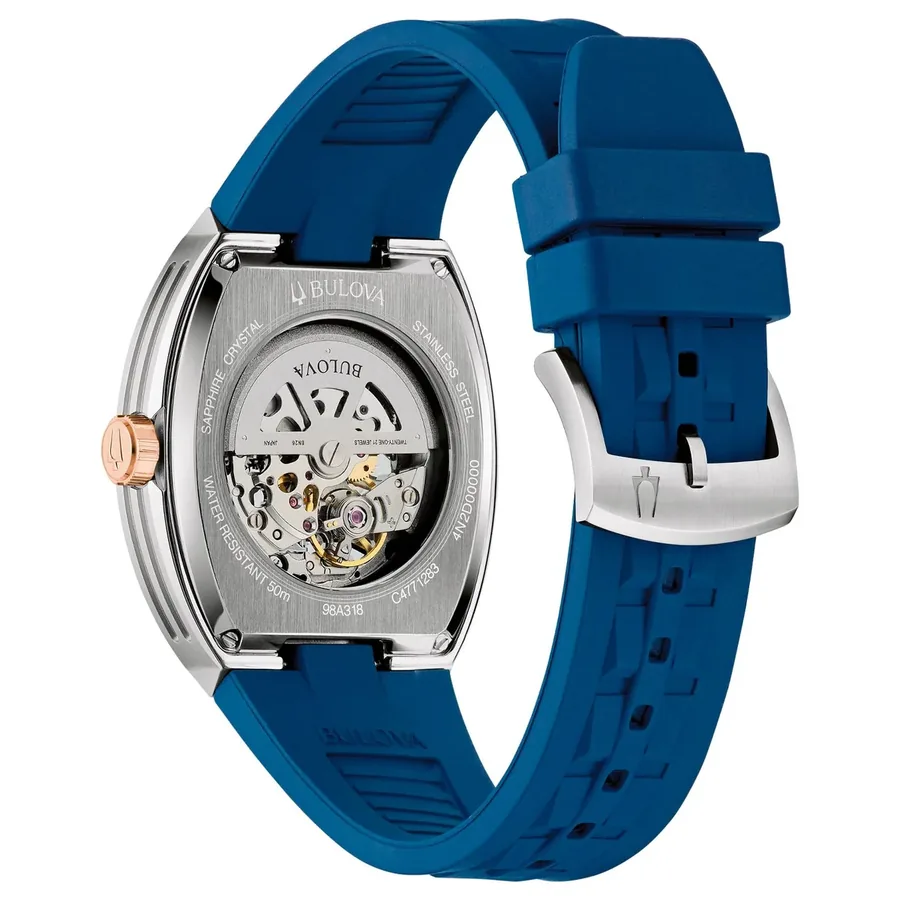 Bulova Maquina 40mm Automatic Blue Dial, Blue Silicone Strap, view 4