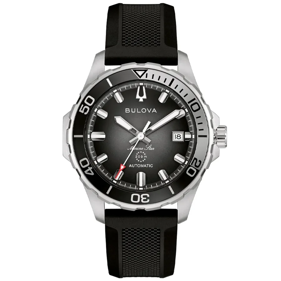 Bulova Marine Star 41mm Automatic Green Dial, Black Silicone Strap, front view