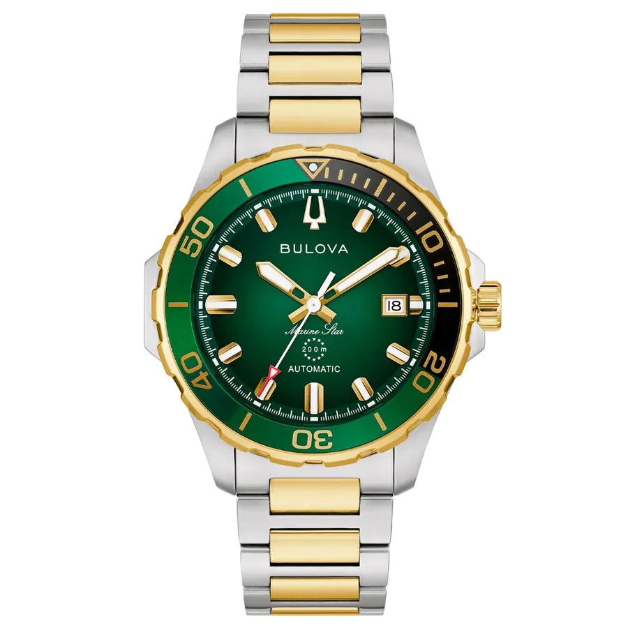 Bulova Marine Star 41mm Automatic Green Dial, Silver and Gold-Tone Stainless Steel Bracelet, front view