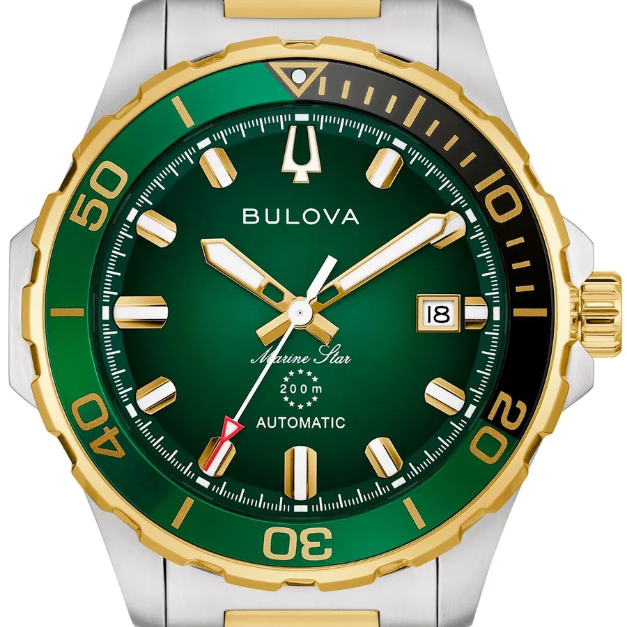 Bulova Marine Star 41mm Automatic Green Dial, Silver and Gold-Tone Stainless Steel Bracelet, view 2