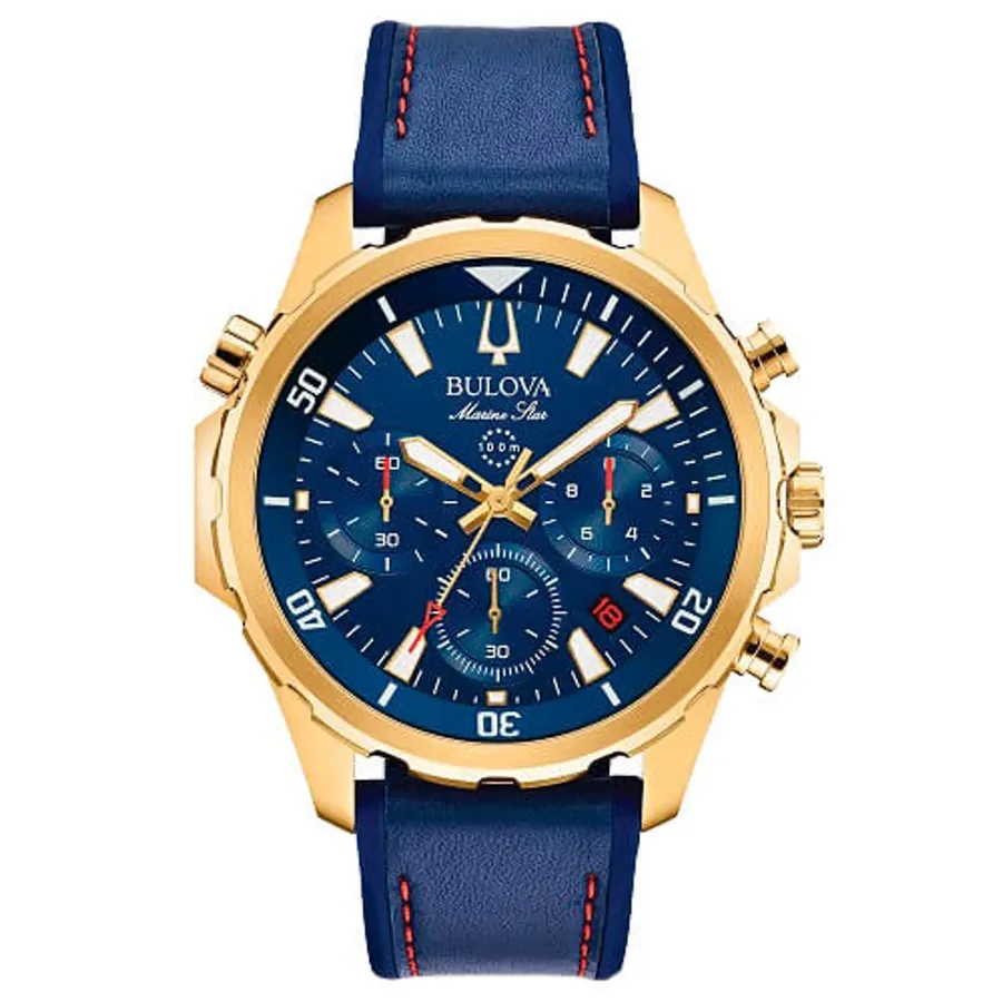 Bulova Marine Star 43mm Blue Dial, Blue Leather Strap, front view