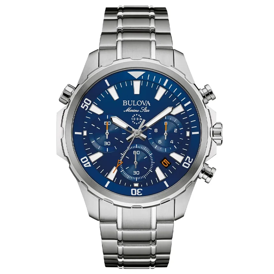 Bulova Marine Star 43mm Blue Dial, Silver-Tone Stainless Steel Bracelet, front view