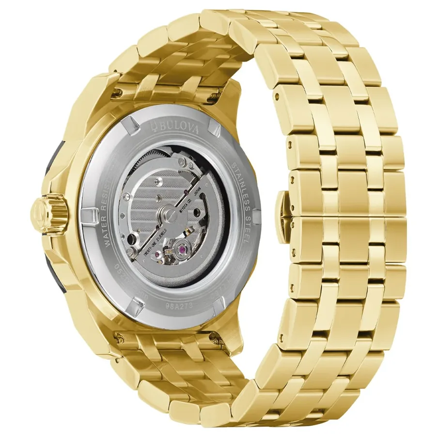 Bulova Marine Star 45mm Automatic Black Dial, Gold-Tone Stainless Steel Bracelet, Ref. 98A273, view 4