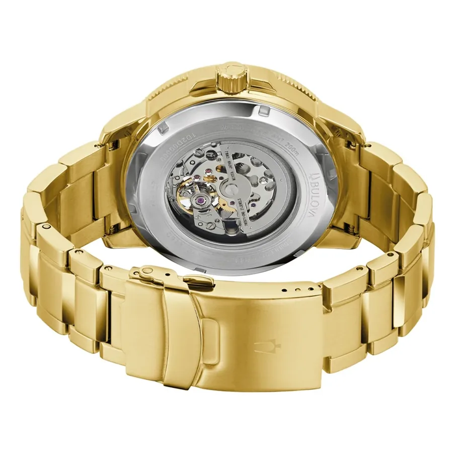 Bulova Marine Star 45mm Automatic Black Dial, Gold-Tone Stainless Steel Bracelet, Ref. 97A174, view 4