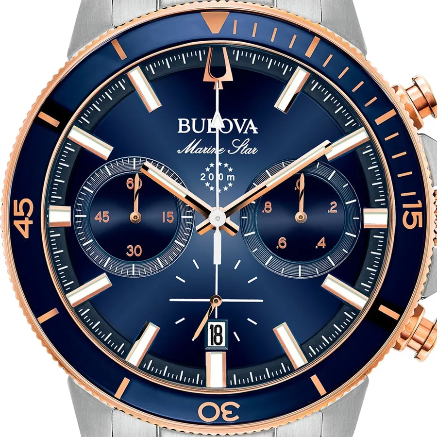 Bulova Marine Star Watch, Silver and Rose Gold-Tone Stainless Steel Bracelet, view 2