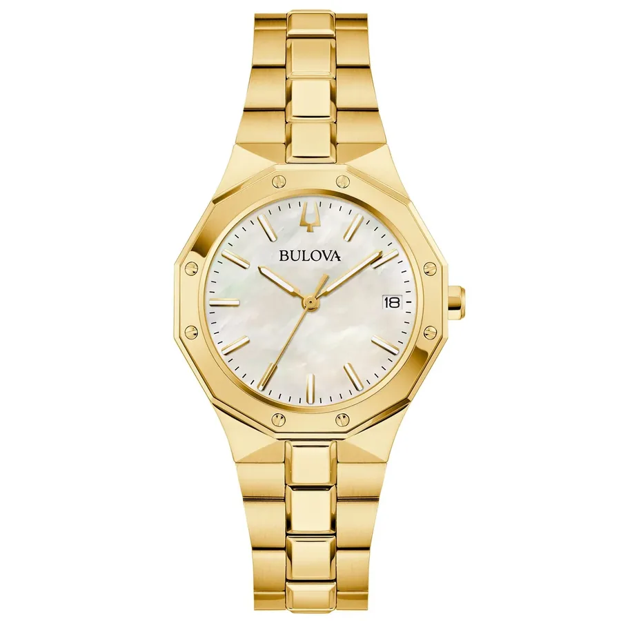 Bulova Prestige 40mm Chronograph White Dial, Gold-Tone Stainless Steel Bracelet, Ref. 97M119, front view