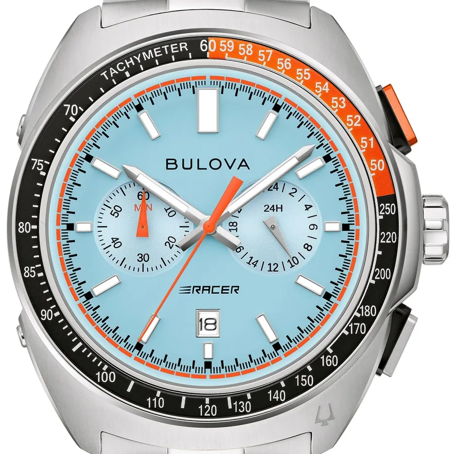Bulova Racer 42mm Chronograph Blue Dial, Silver-Tone Stainless Steel Bracelet, Ref. 98B432, view 2