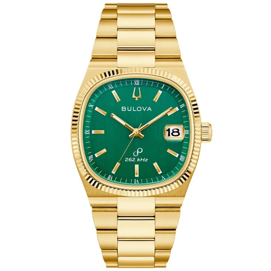 Bulova Super Seville 38mm Green Dial, Gold-Tone Stainless Steel Bracelet, Ref. 97B237, front view