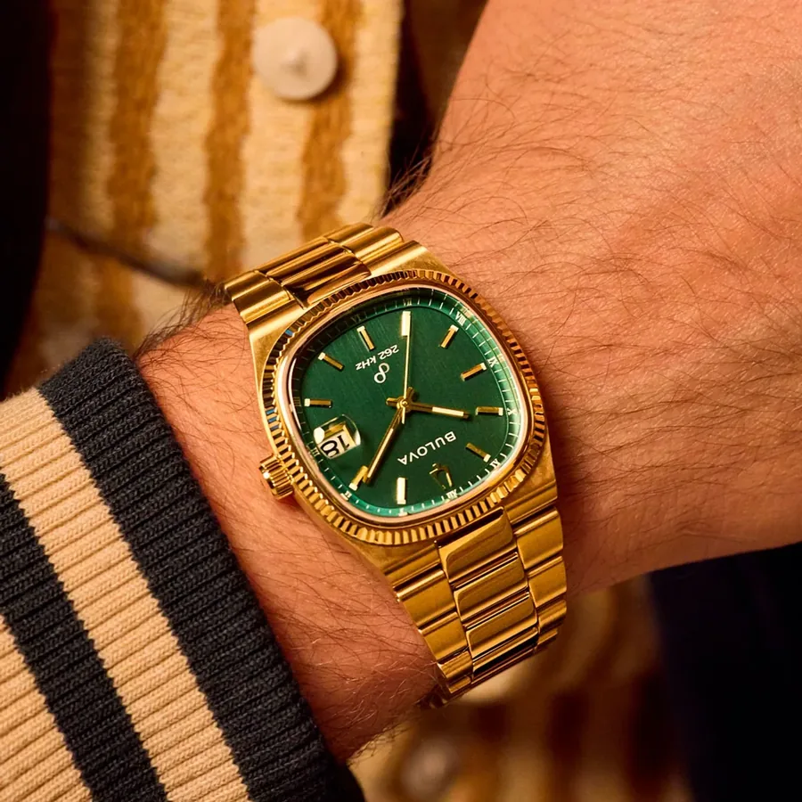 Bulova Super Seville 38mm Green Dial, Gold-Tone Stainless Steel Bracelet, Ref. 97B237, view 2