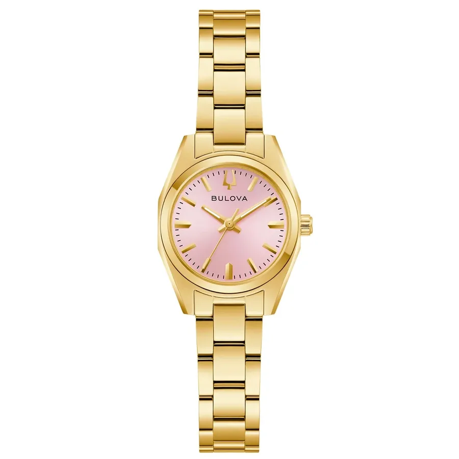 Bulova Surveyor 23mm Pink Dial, Gold-Tone Stainless Steel Bracelet, Ref. 97L187, front view