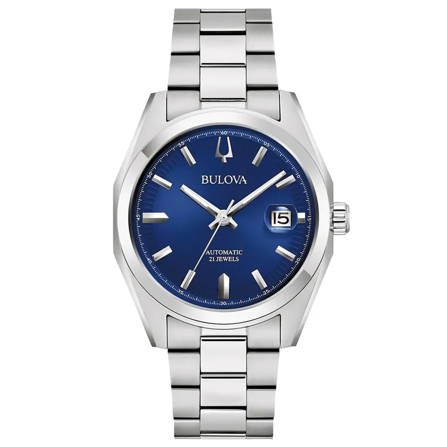 Bulova Surveyor 39mm Automatic Blue Dial, Silver-Tone Stainless Steel Bracelet, Ref. 96B436, front view