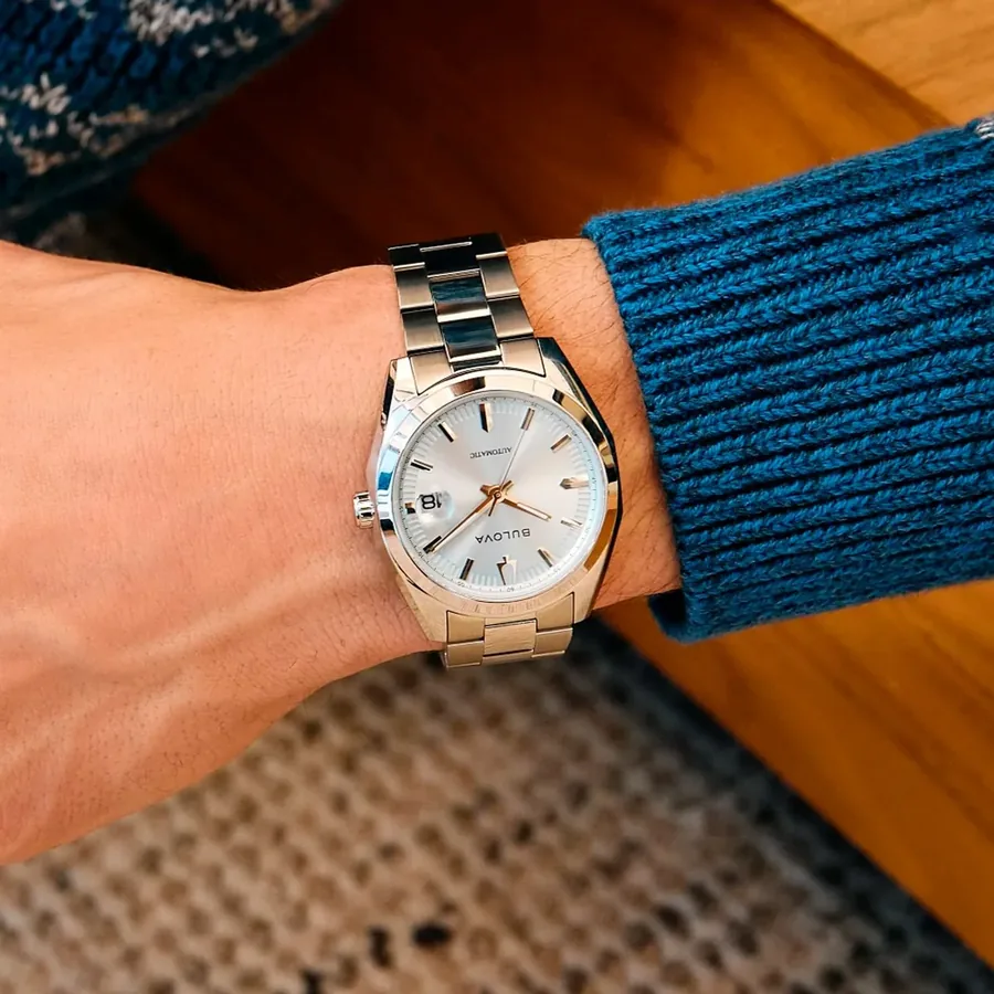 Bulova Surveyor 39mm Automatic Blue Dial, Silver-Tone Stainless Steel Bracelet, Ref. 96B469, view 2