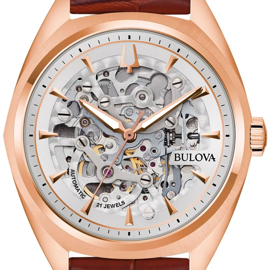 Bulova Surveyor 42mm Automatic Silver Dial, Brown Leather Strap, view 2