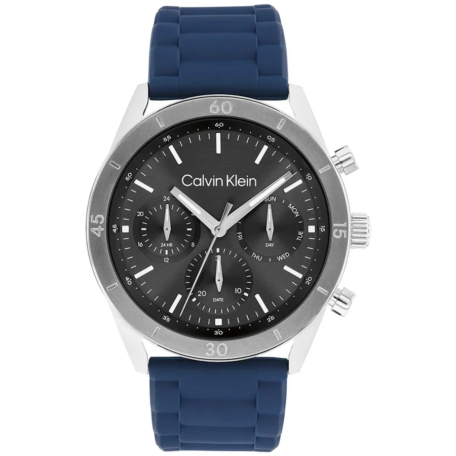 Calvin Klein CK Performance 43mm Black Dial, Blue Rubber Strap, front view