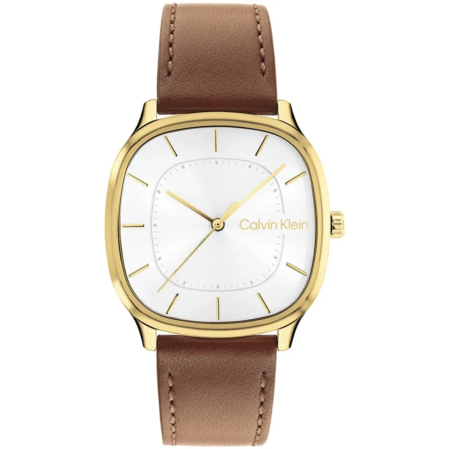 Calvin Klein CK Shape 37mm Black Dial, Brown Leather Strap, front view