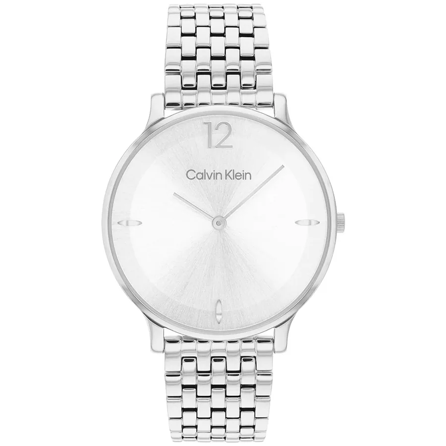 Calvin Klein Luxe 34mm White Dial, Silver-Tone Stainless Steel Bracelet, front view