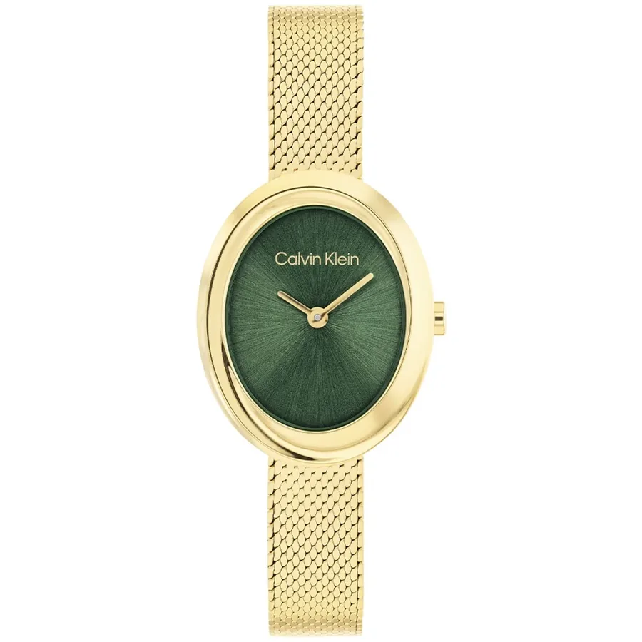 Calvin Klein Twisted Bezel 24mm Green Dial, Gold-Tone Stainless Steel Bracelet, Ref. 25100152, front view