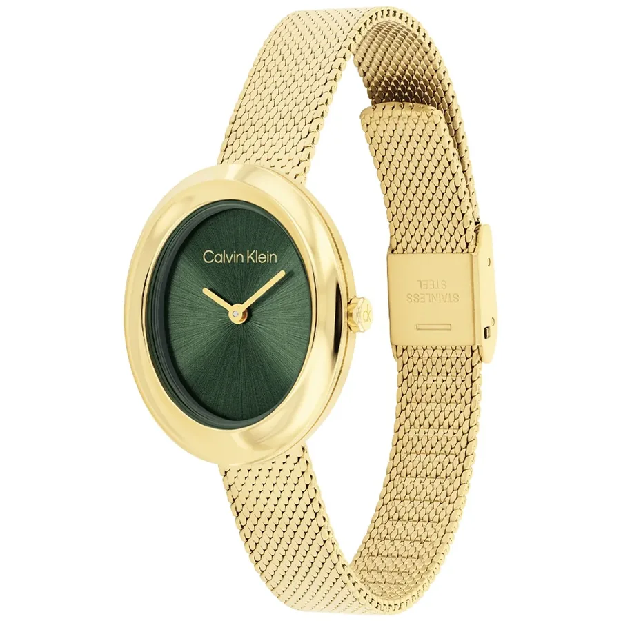 Calvin Klein Twisted Bezel 24mm Green Dial, Gold-Tone Stainless Steel Bracelet, Ref. 25100152, view 3