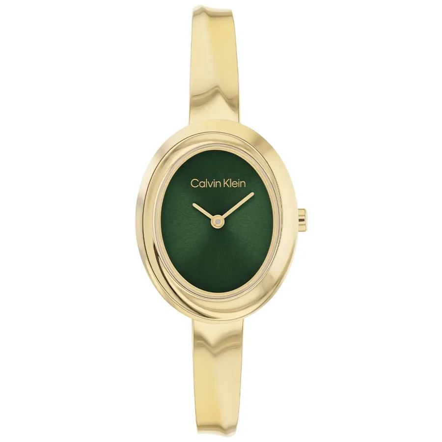 Calvin Klein Twisted Bezel 24mm Green Dial, Gold-Tone Stainless Steel Bracelet, Ref. 25100203, front view